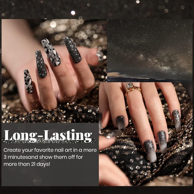 Beetles Black Gel Nail Polish - 15ML Glitter Reflective Shimmer for Stunning DIY Nail Art