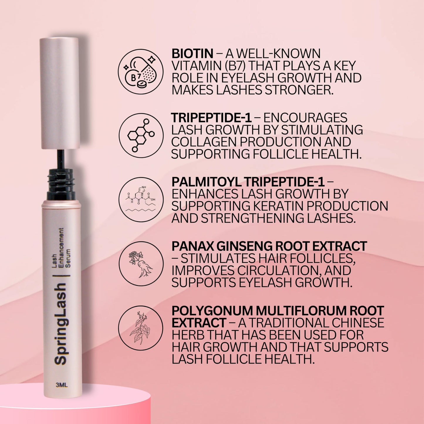 SpringLash - Eyelash Enhancement Serum with BIOTIN - Lash Enhancer For Longer, Fuller Eyelashes - Organic & Vegan Eyelash Enhancer - Cruelty Free - Eyelash & Eyebrow Conditioner [0.10 fl. oz/3ml]
