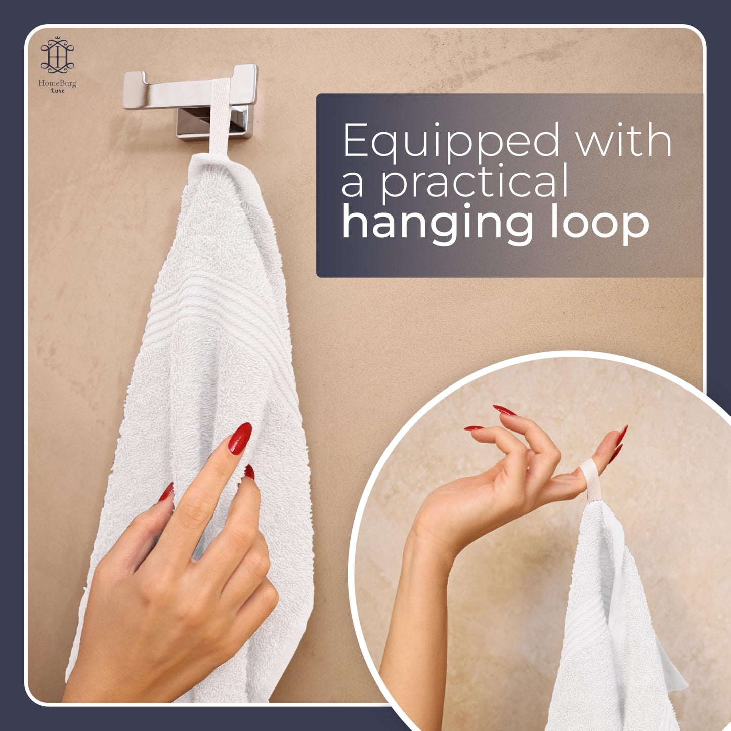 HomeBurg Luxe 6-Piece Hand Towel Set – Soft & Absorbent Cotton, Hotel Quality, Quick-Drying, Easy Care, 16 x 28 in (White)