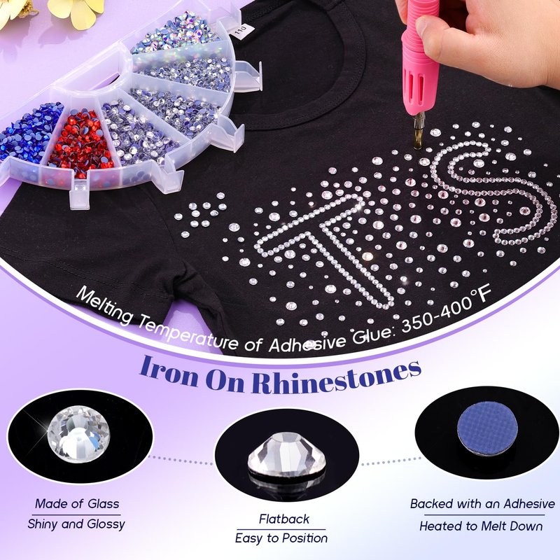 8000Pcs Hotfix Rhinestones for Clothing, Clear SS10 Iron On Flatback Glass Gems, Bedazzler Crystals Rhinestones for Crafting Clothes Hats Shoes Fabric Bedazzling Decor Nail Art