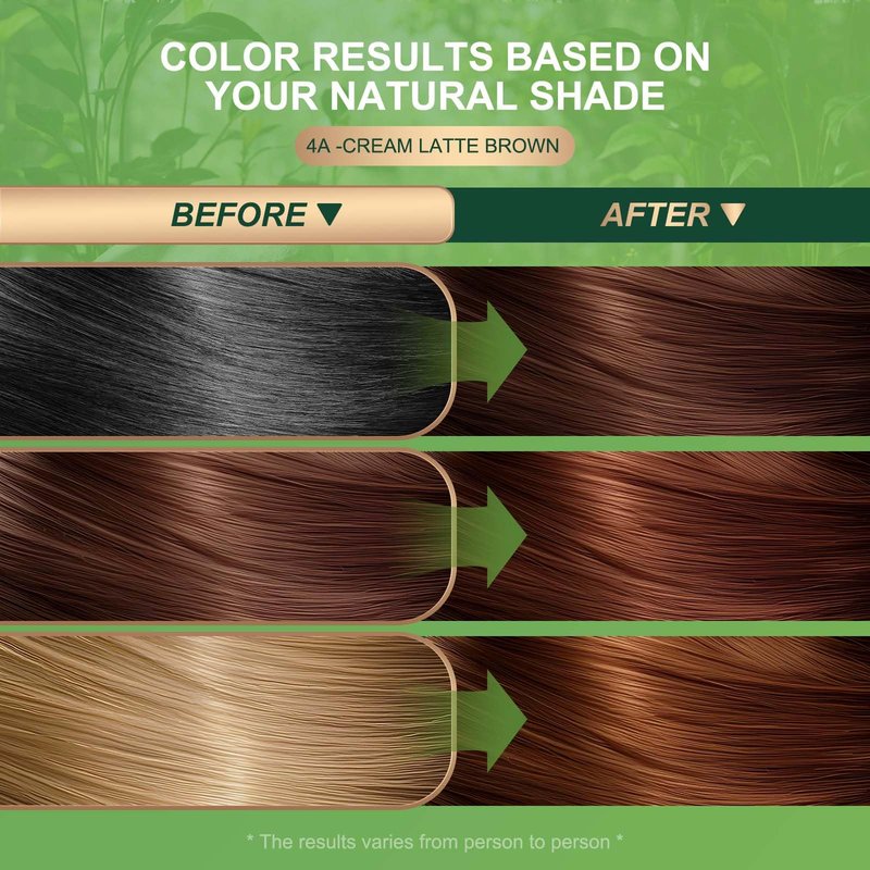 BioHueZ Permanent Hair Dye Gray Coverage Hair Dye PPD-Free Hair Color Kit 4A Cream Latte Brown