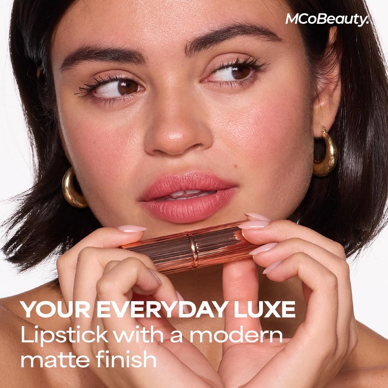 MCoBeauty Creme Matte Luxe Lipstick - Cheeky Chat - Nude Pink Long Wearing Hydrating Lip Color - Velvety Soft & Creamy Nourishing Bullet Lipstick for Smooth Shaped Lips - Vegan & Cruelty Free