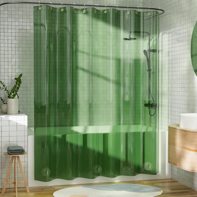 AmazerBath Shower Curtain Liner for Summer, 100% EVA Clear Green Heavy Duty Luxury Shower Curtain and Liner 2-in-1, 72x72 Plastic Weighted Shower Liner, 12 Rustproof Grommets & 3 Heavyweight Stones