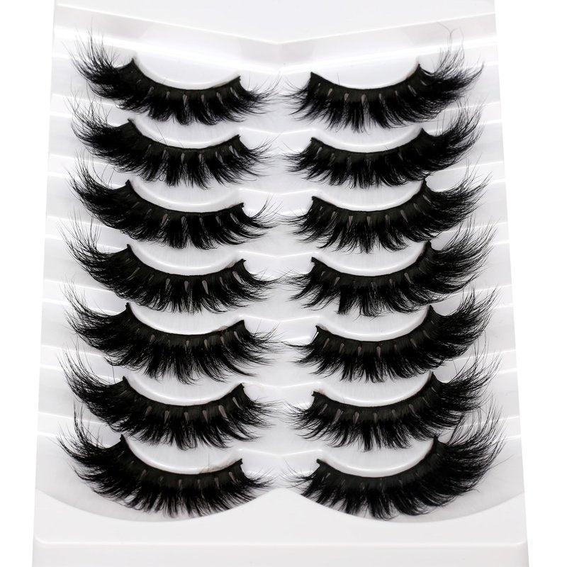 Pooplunch Cat Eye Look Dramatic False Eyelashes Extension Volume Thick 20MM Long Wispy 8D Soft Faux Mink Lash Fake Eyelashes Strips 7 Pairs Pack