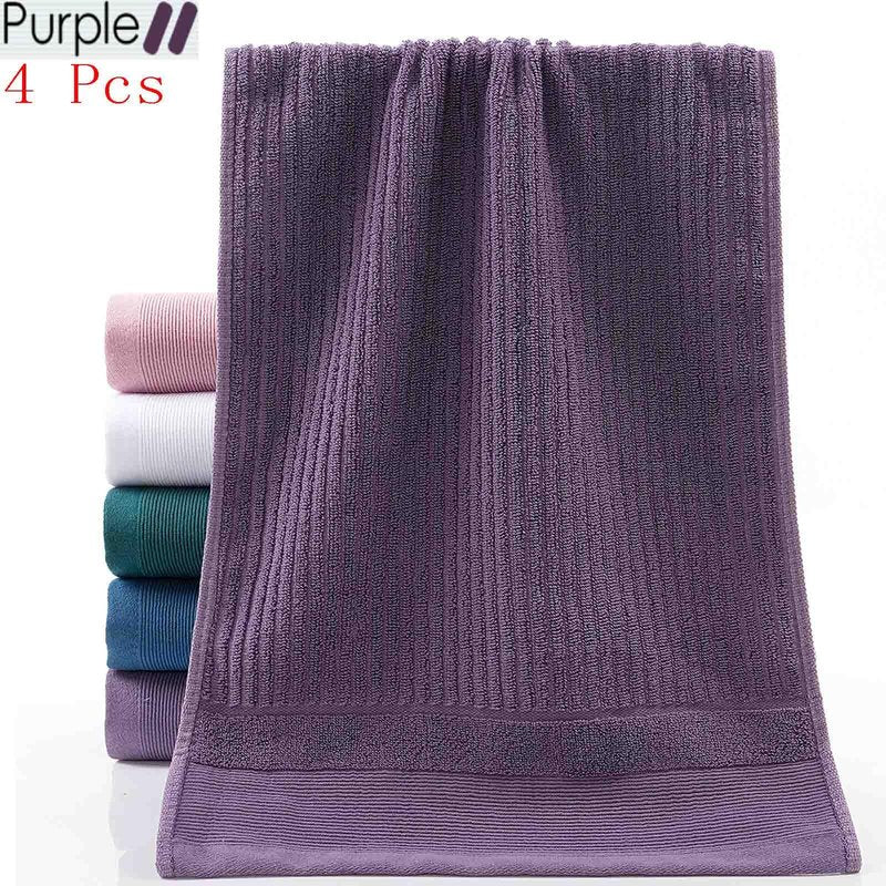 Tuechilles 13 x 29 Inch 100% Thickened Pure Cotton Towels, Bathroom Towels, Soft, Fast Water Absorption and Quick Drying, Ribbed Face Towels 4 Pcs - (Purple)