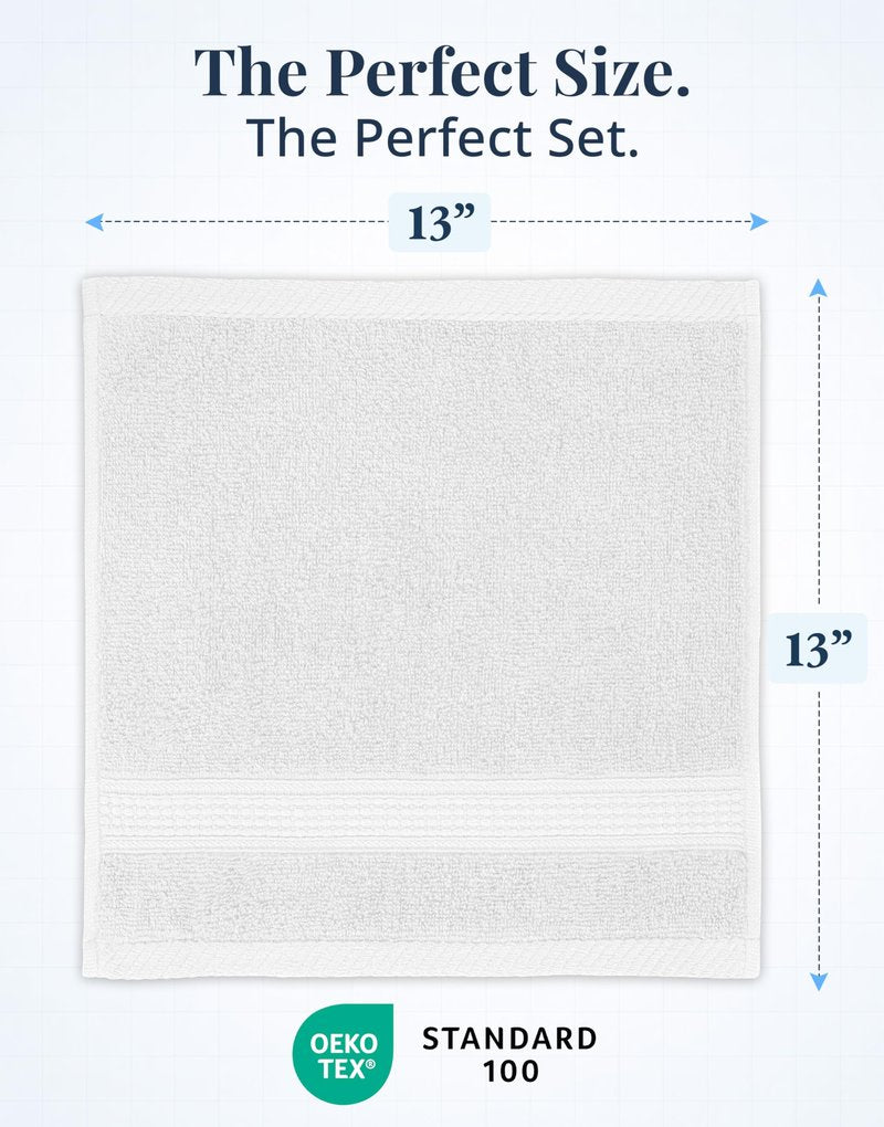 LANE LINEN 6 PC Wash Cloths Bathroom Set -100% Cotton Highly Absorbent Washcloths Bulk, Premium Spa & Hotel Quality Wash Clothes - White