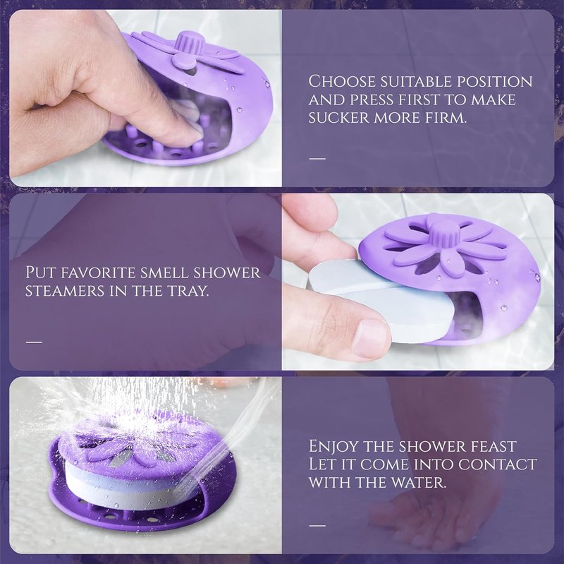 Purple Shower Steamers Tray - Suction Cup Holder for Long-Lasting Use | Flake Bath Bombs Container