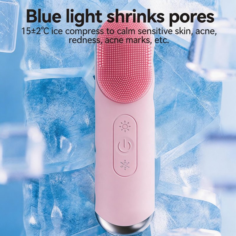 Silicone Facial Cleansing Brush, Portable Electric Face Scrubber with Hot Cold Vibration, 3 Modes, USB‑C Rechargeable, Deep Cleansing, Exfoliating, Pore Minimizing Skin Care Tool for Women Men (Pink)