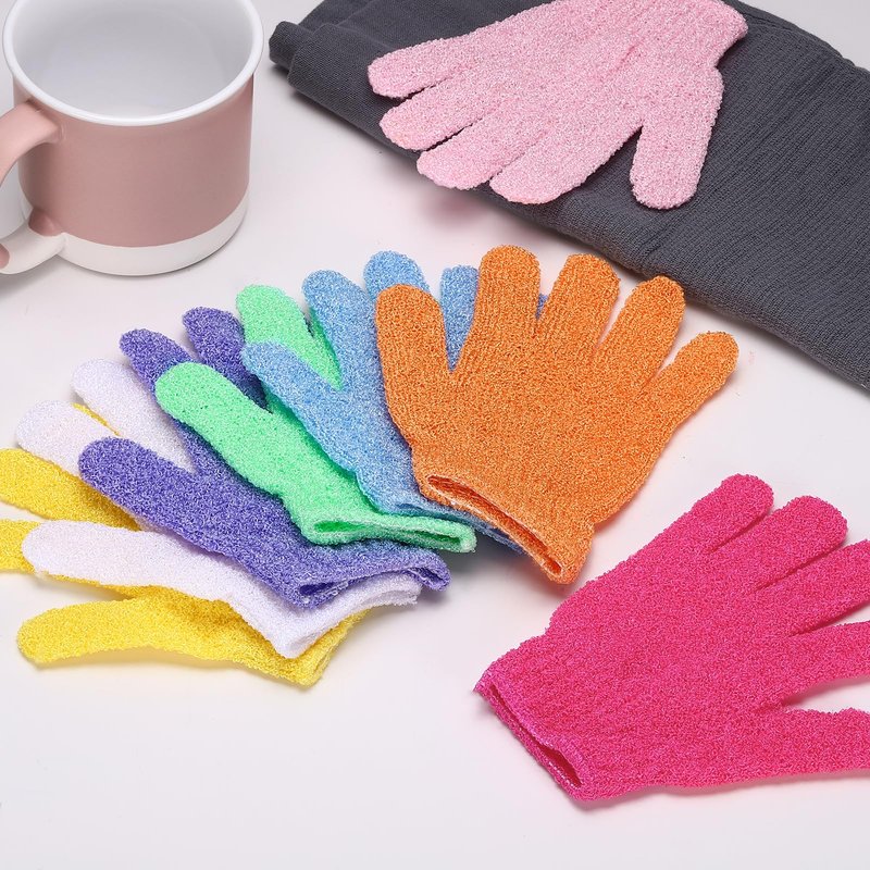 uxcell 4Pairs Exfoliating Gloves, Body Scrubber Massage Exfoliating Gloves Dead Skin Remover for Men and Women Beauty Shower Bathing Spa Accessories, Purple, Blue