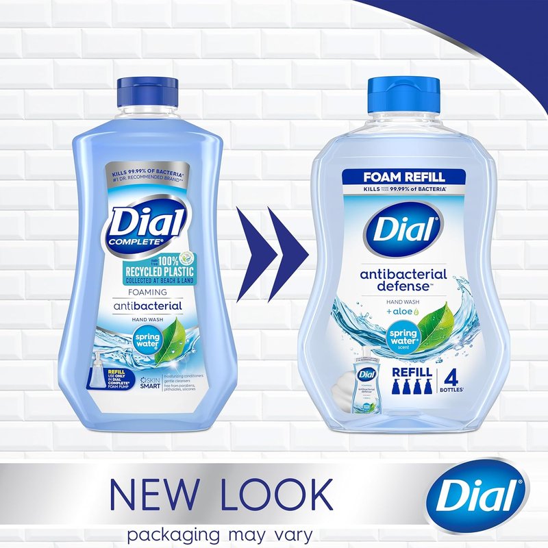 Dial Antibacterial Foaming Hand Wash Refill, Spring Water, 30 Ounce (Pack of 2)