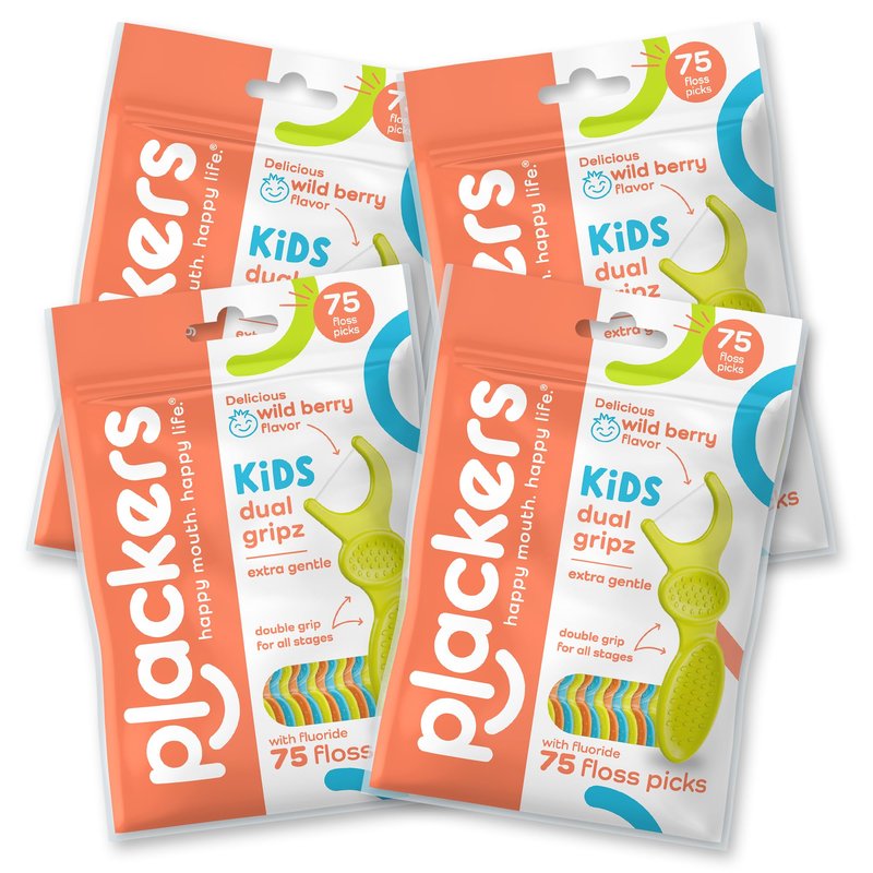Plackers Kids Dental Floss Picks 75, Multicolor, Fruit Smoothie Swirl, Original Version, 300 Count (Pack of 4)