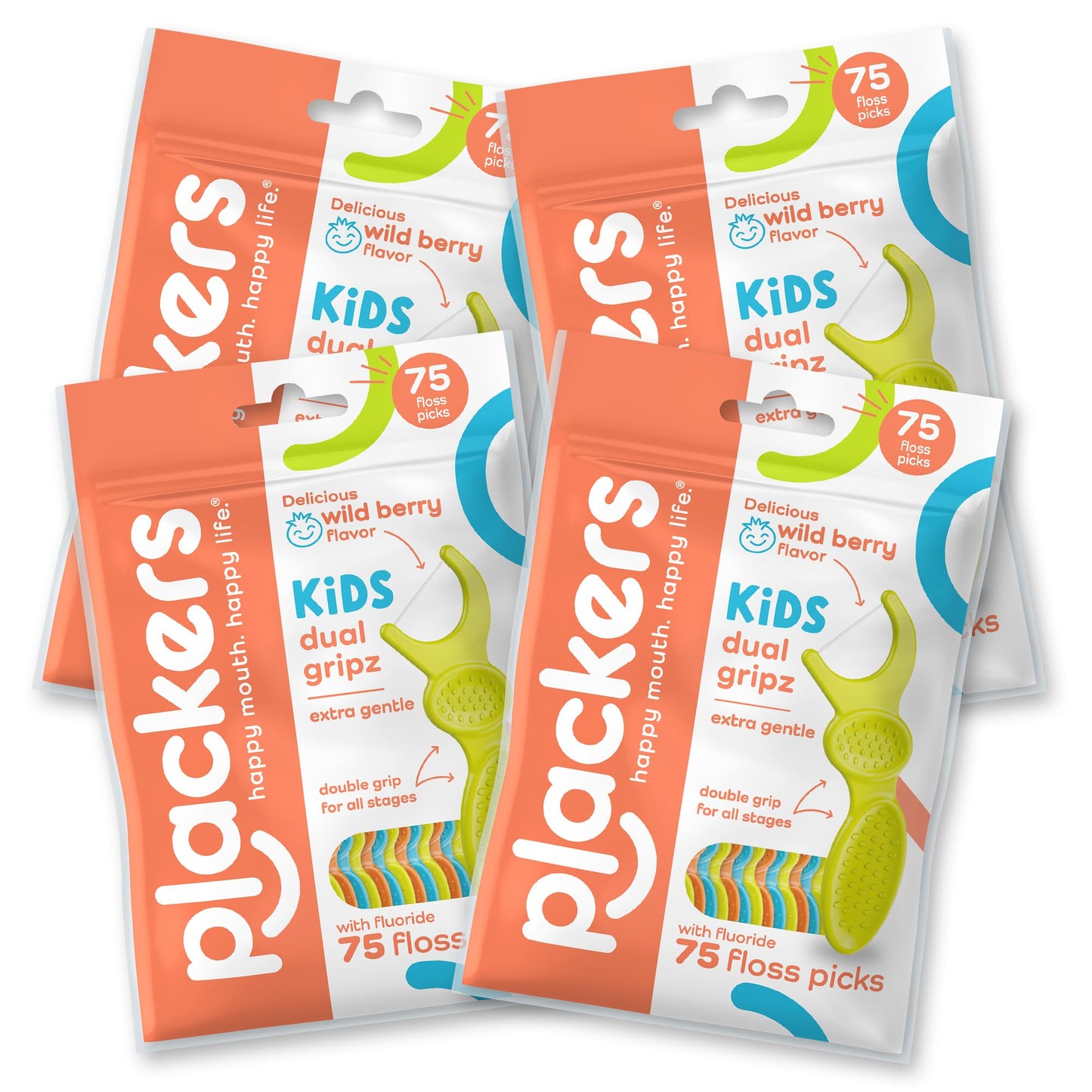 Plackers Kids Dental Floss Picks 75, Multicolor, Fruit Smoothie Swirl, Original Version, 300 Count (Pack of 4)