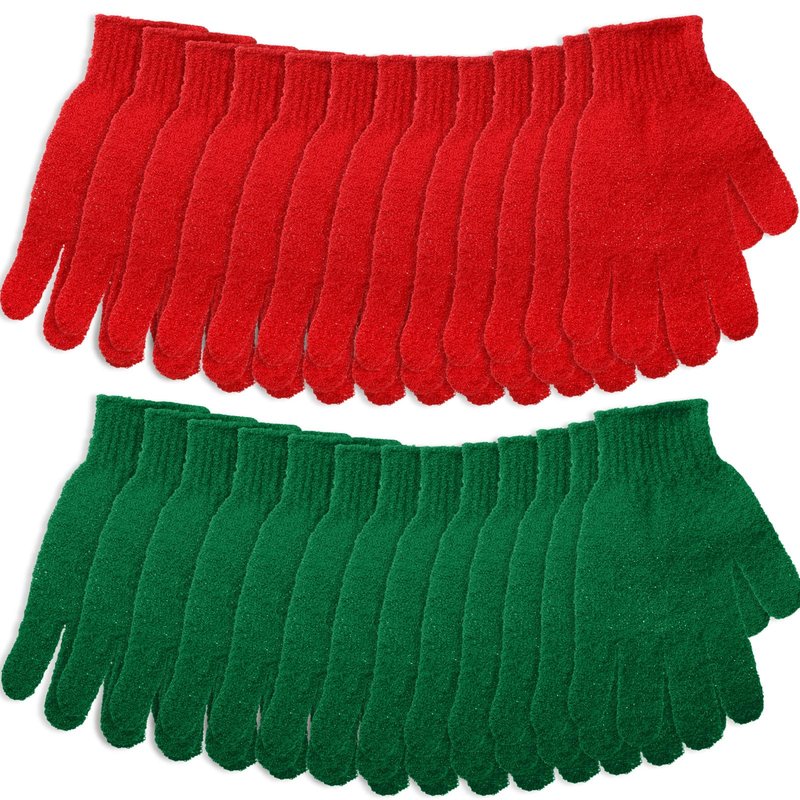 Tasdurian 48 Pcs Red and Green Exfoliating Gloves Shower Gloves Bulk Christmas Stocking Stuffing Gifts Double Sided Body Scrub Exfoliate Glove for Women & Men Bath Shower Beauty Spa Massage Scrubber