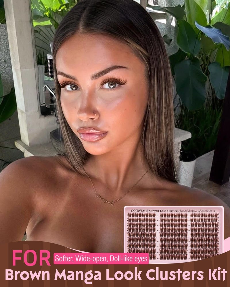 Goddvenus Brown Wispy Lash Clusters Manga Eyelashes Clusters Natural Cluster Eyelash Extensions Fairy DIY Lash Extension Anime C Curl Waterproof Individual Eye Lashes