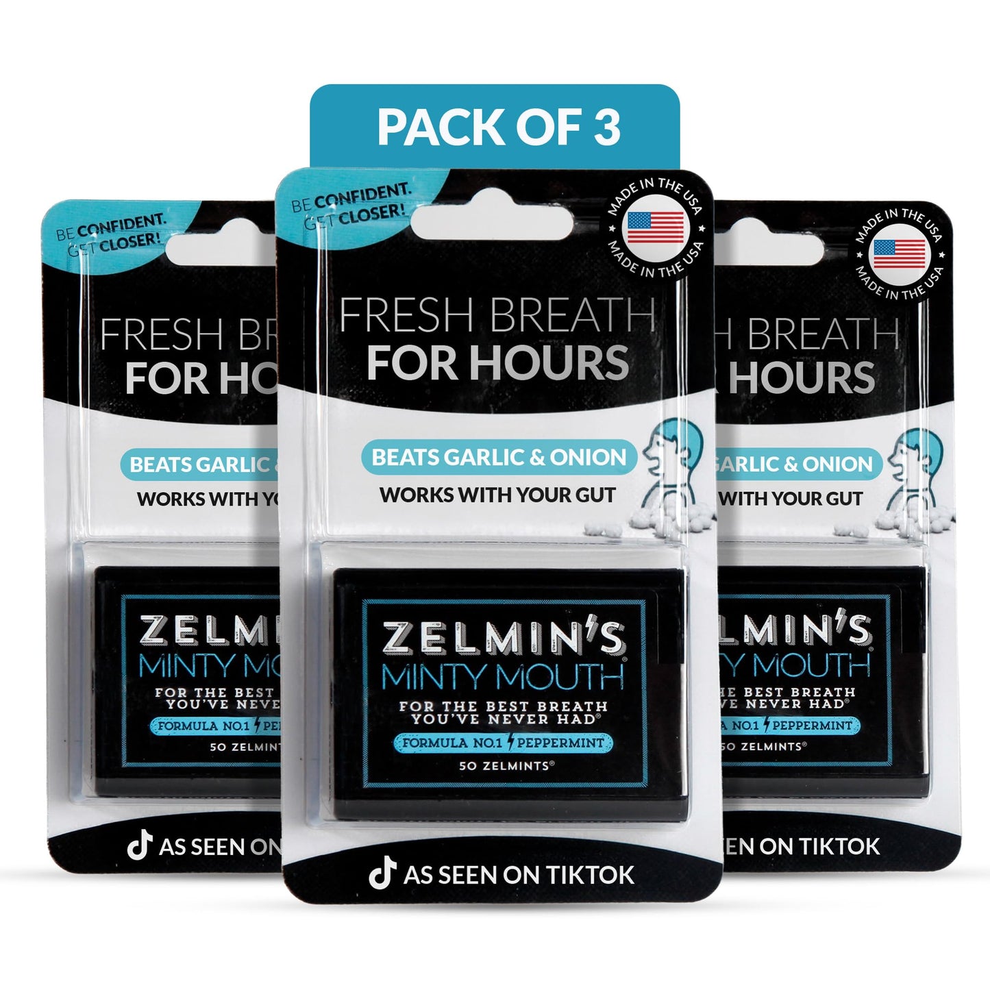 Zelmin's Minty Mouth Breath Mints - (3 Pack) Long Lasting Bad Breath Treatment for Adults, Instant Freshness Helps with Dry Mouth, Natural Breath Freshener for Travel, Alcohol-Free, Keto, Gluten-Free