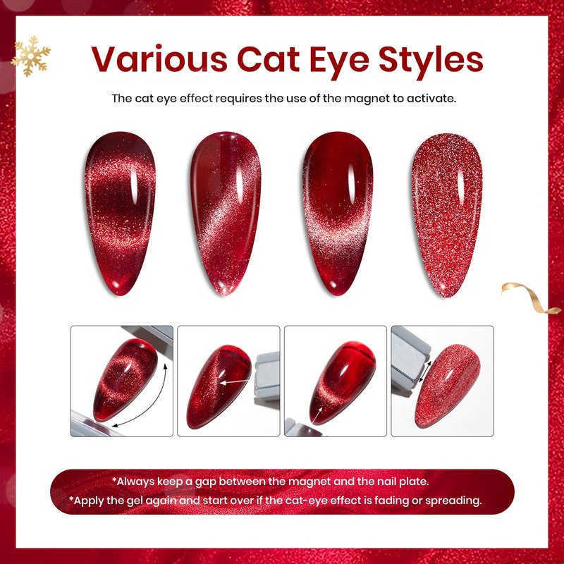 Beetles Cat Eye Gel Nail Polish Set, 6 Colors Glitter Gel Polish Kit Red Pink Shiny Brown Burgundy Purple Blue Green Magnetic Effect Sparkle Stunning Soak Off UV Manicure Gifts for Women