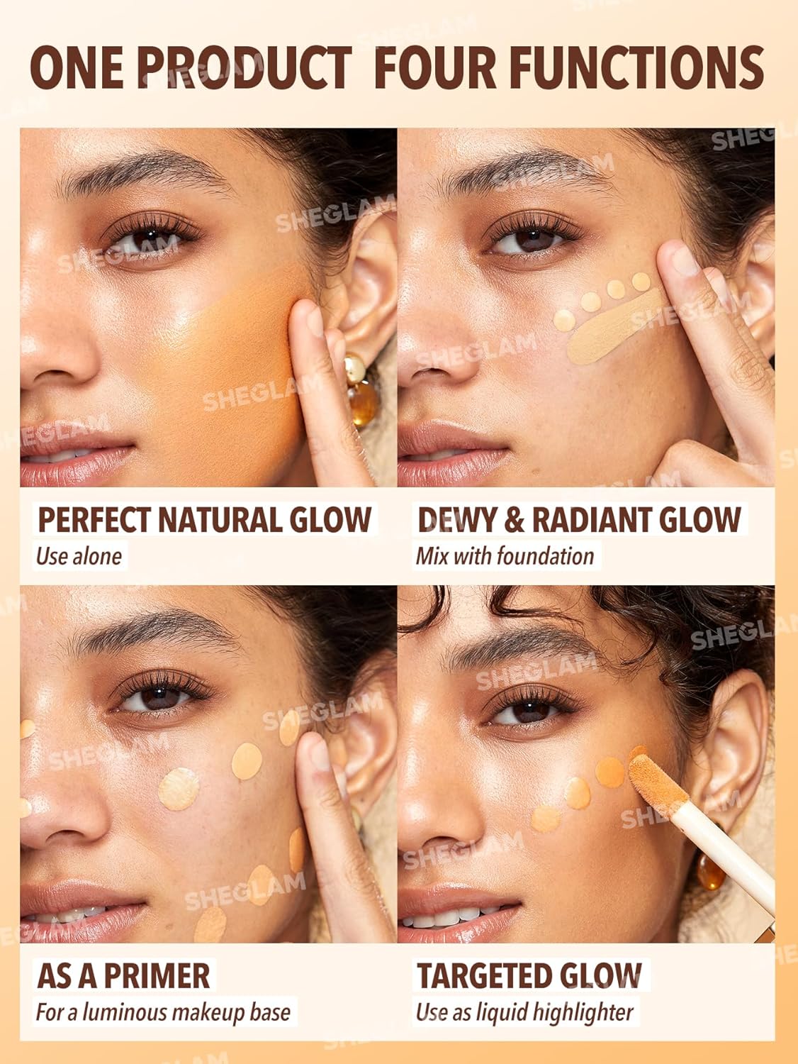 Sunburst Glow Mixer - 4-in-1 Liquid Complexion Booster | Hyaluronic Acid, Vegan, Medium Tan Neutral
