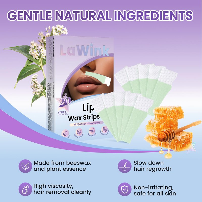 20Pcs Upper Lip Wax Strips, Facial Wax Strips Kit 4 Calming Oil Wipes Working For Upper Lip, Face, Eyebrow, and Chin Mouth waxing Lip upper hair removal Facial Hair Removal for Women LAWINK