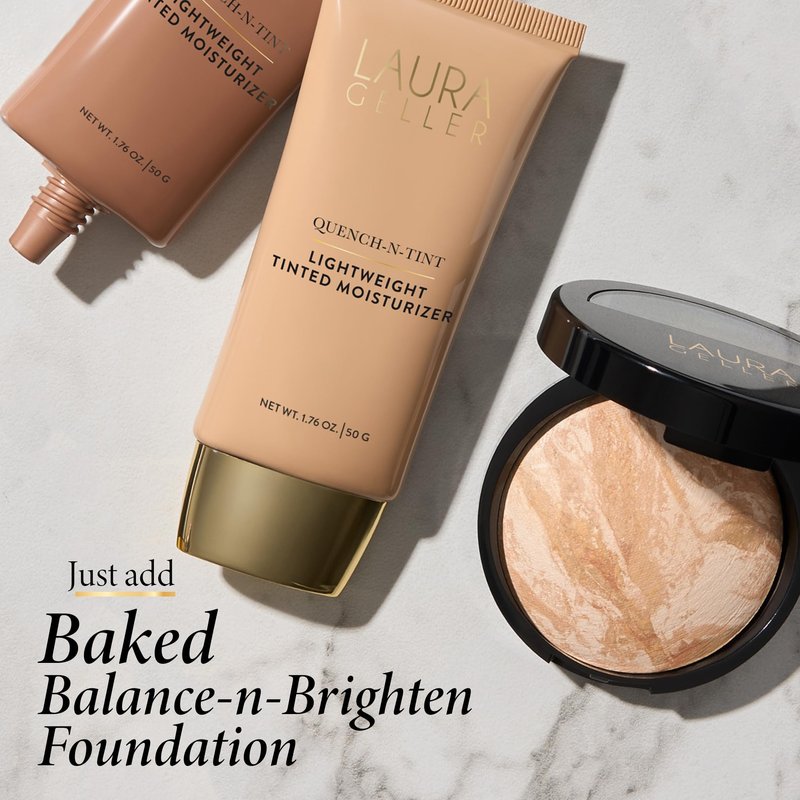 LAURA GELLER NEW YORK Quench-n-Tint Tinted Moisturizer - Sheer to Light Buildable Coverage - Natural Glow Finish - Lightweight Formula with Hyaluronic Acid, 04 Medium