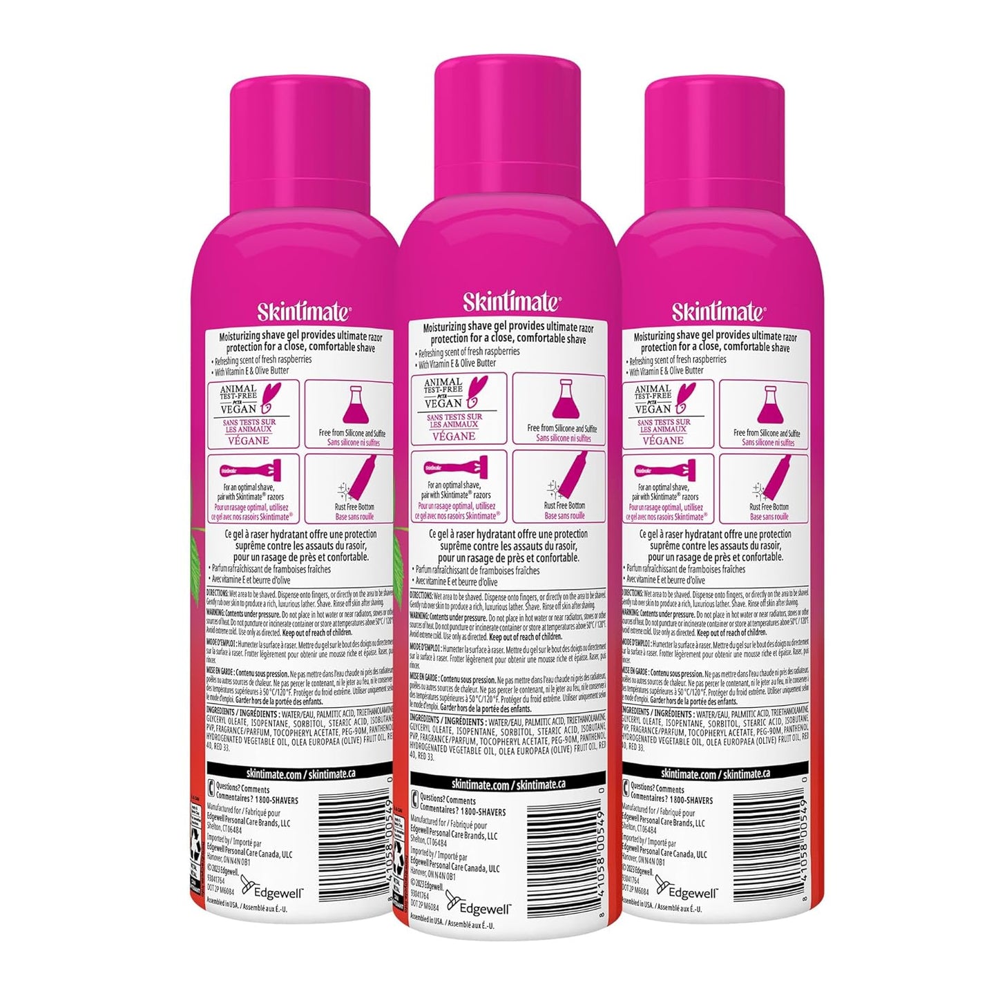 Skintimate Raspberry Rain Shave Gel for Women - 3 Pack | Moisturizing Shaving Cream, 7oz Each