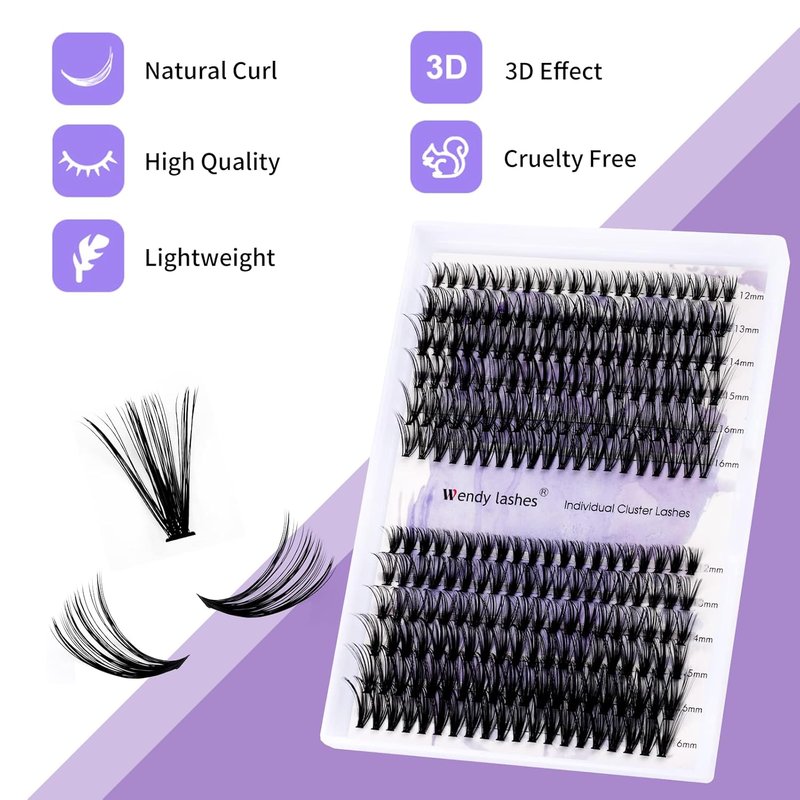 DIY Lash Clusters - Natural Fluffy Wispy Waterproof Extensions | 240 PCS, Mixed D Curl 12-16mm