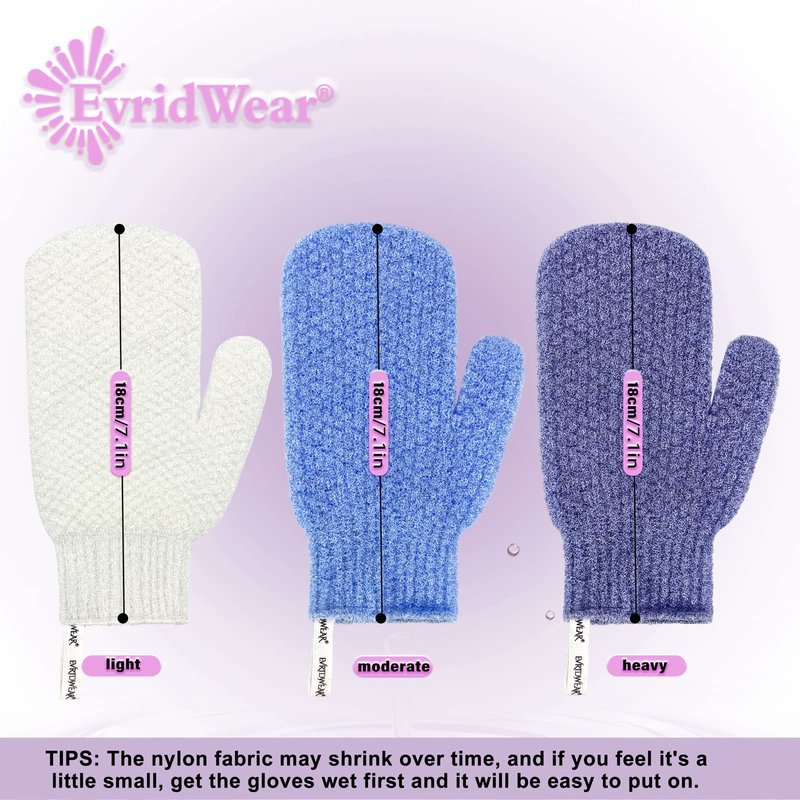 Evridwear Shower Exfoliating Mitts, Deep Cleanse Bathing Scrub Gloves Self Tan Scrubber Mitten Dead Skin Remover for Men and Women,1 Pair Moderate