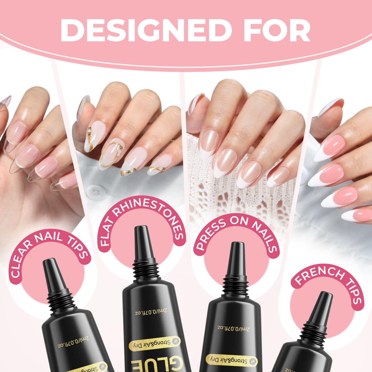 UNA GELLA Super Strong Nail Glue 2ml x 5Pcs for Press On Nails, Nail Tips & Clear Fake Nails, Mini Tubes Quick Drying Semi Solid Nail Glue for Press ons No UV Light Needed Long Lasting Mess-Free