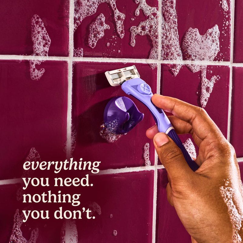 Dollar Shave Club for Women | 1 Purple Wavy Grip Handle, 4 Razor Refills, 1 Shower Hanger | Razors for Women, Womens Razors for Shaving
