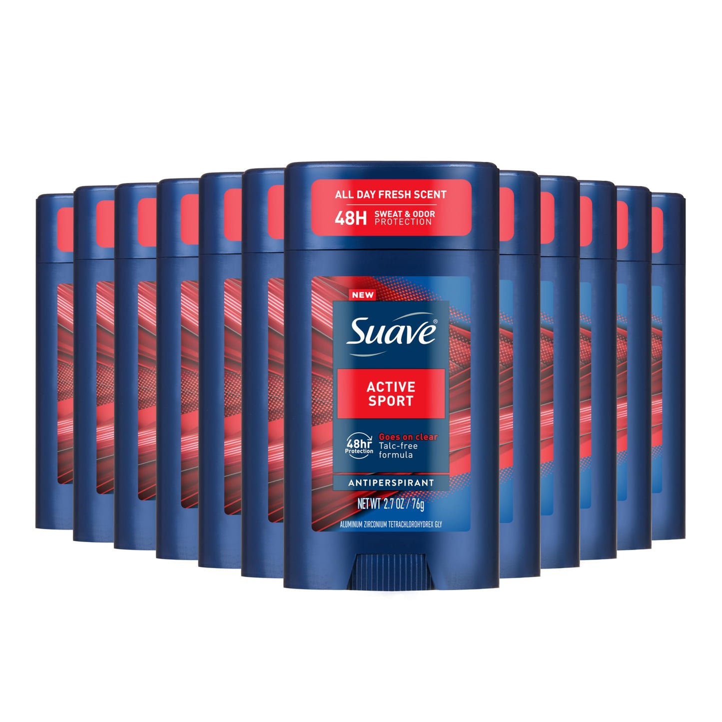 Suave Active Sport Men’s Antiperspirant Deodorant, All Day Bergamot & Wood Scent, for 48hr Odor & Wetness Protection, 2.7oz, 12 Pack