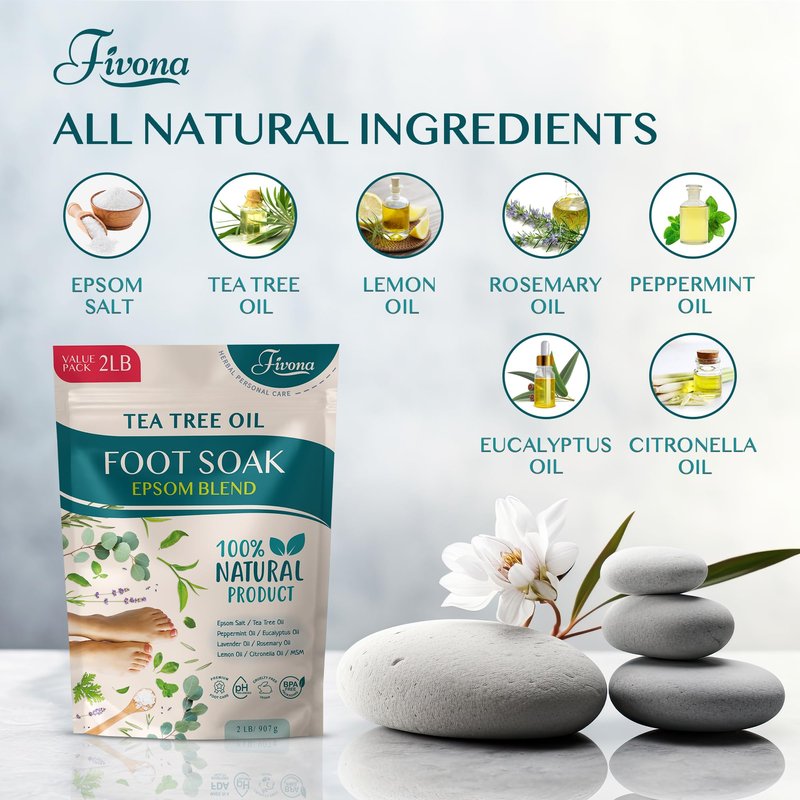 Foot Soak Epsom Salt with Tea Tree Oil 2 LB - Epsom Salt with Essential Oils for Healthy Toenails, Soothing Relief, Callus Softening - Pedicure Therapy for Soft, Rejuvenated Feet