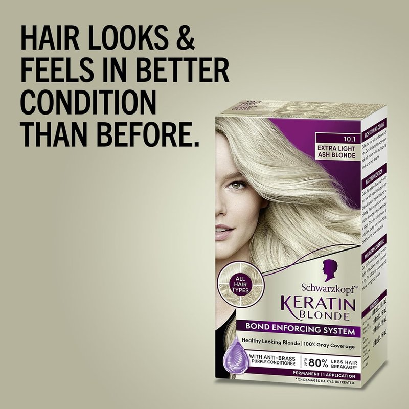 Schwarzkopf Keratin Color Permanent Hair Color - 10.1 Extra Light Ash Blonde | Salon-Quality Dye for 80% Less Breakage & 100% Gray Coverage