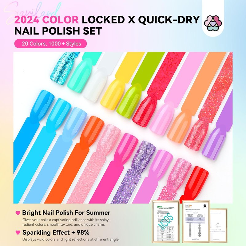 SAVILAND Nail Polish Set: Quick Dry Nail Polish Fingernail 20+3 Pcs Bright Neon Red Green Glitter Regular Nails Polish Kit with Base Top Polish Nail Art Polish DIY At Home Gift for Girls