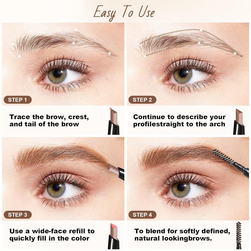 Eyebrow Pencil - Retractable Definer with Dual Brush & Ultra-Fine Tip for Precise Makeup | Waterproof Gel Formula in Tea Brown (Mini)