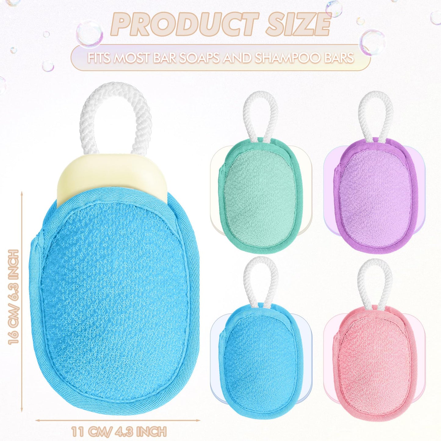 Sunnyray 4 Pcs Bath Body Exfoliating Soap Saver, Exfoliator Scrubber Pouch, Bath Loofah Sponge Body Scrubber Shower Sponge Exfoliating Mesh Pouf for Women and Men Bathing (Bright Color)