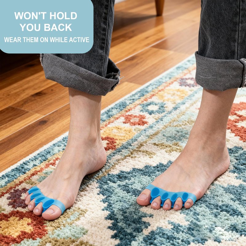 2 Pack Soft Silicone Toe Separators & Spacers for Men & Women, Toe Straighteners for Bunion Relief, Hammer Toe Support & Overlapping Toe Correction - Blue