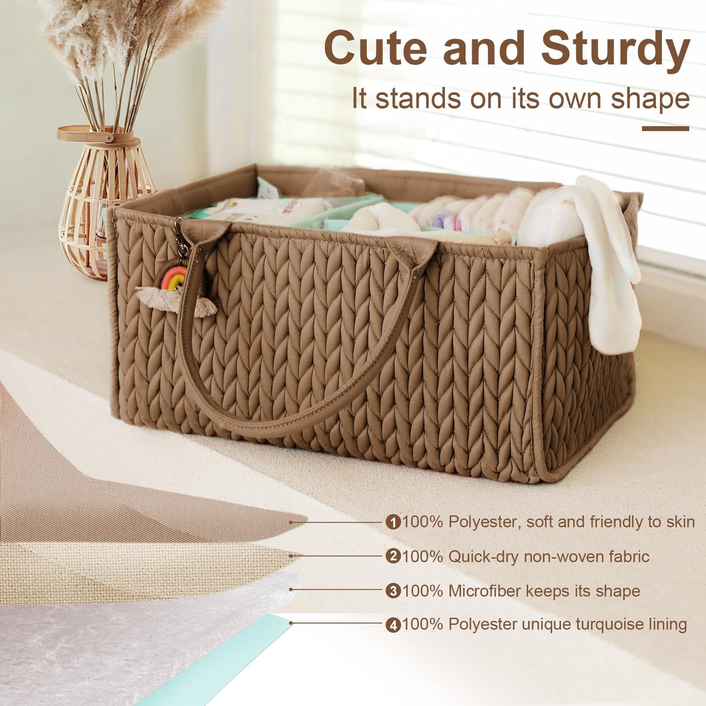 MOMINSIDE Diary Baby Diaper Caddy Organizer, Baby Basket Nursery Storage, Caddy Organizer for Portable Changing Table Dresser Car, Baby Registry Baby Shower Gifts for Girl Boy(Fair Green)