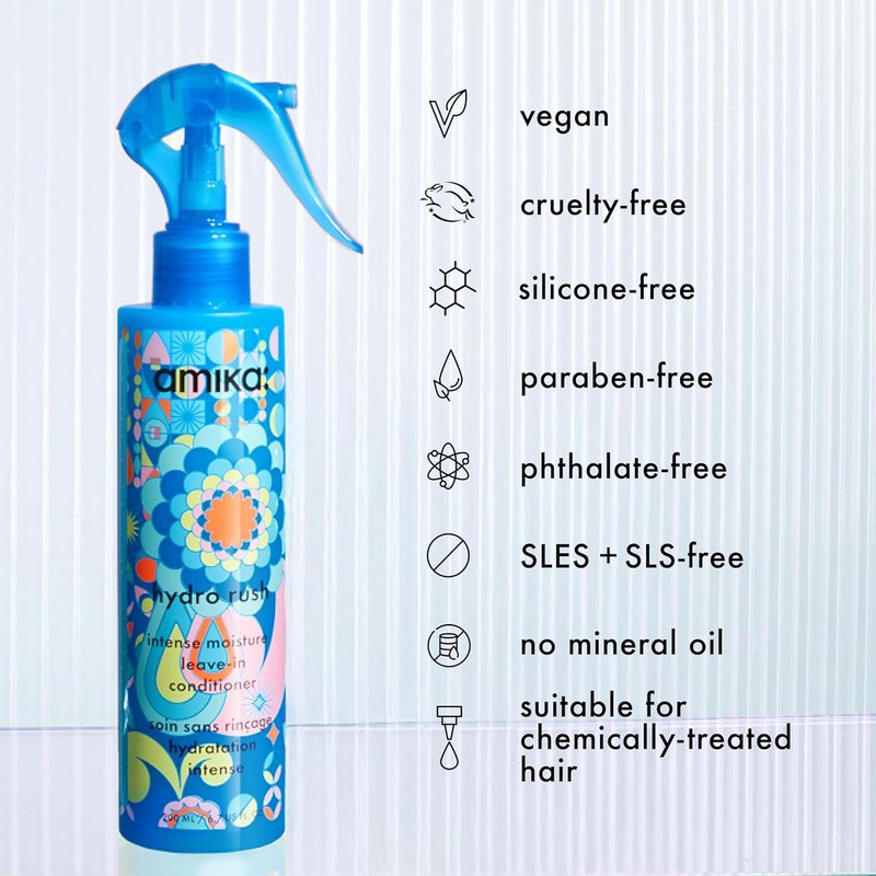 Amika Hydro Rush Leave-In Conditioner - Intense Moisture with Hyaluronic Acid for All Hair Types