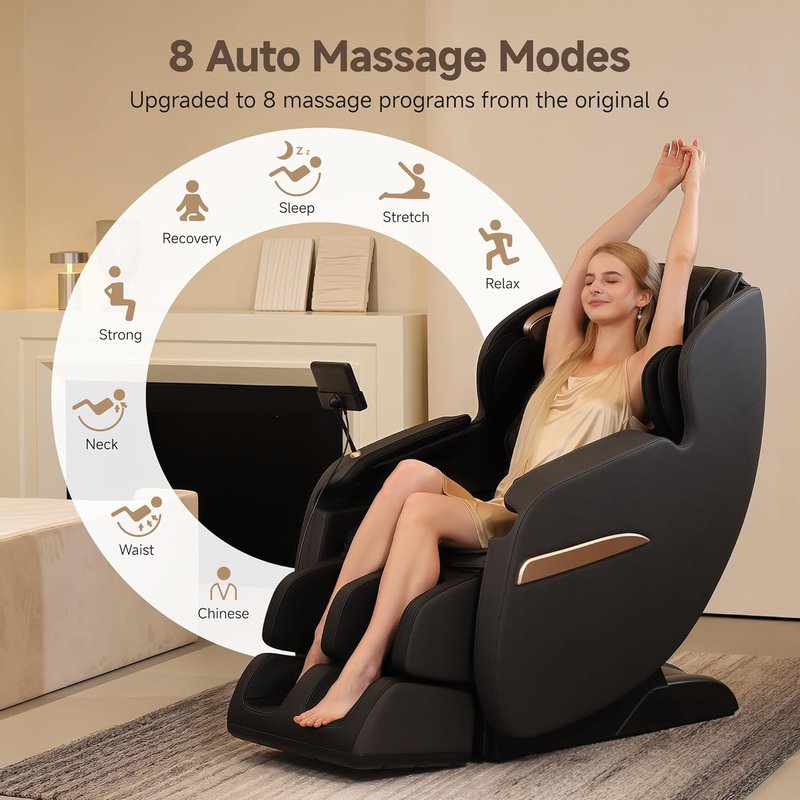 Real Relax 2D SL-Track Massage Chair - Full Body Zero Gravity Recliner with 8 Auto Modes & Voice Broadcast | Black