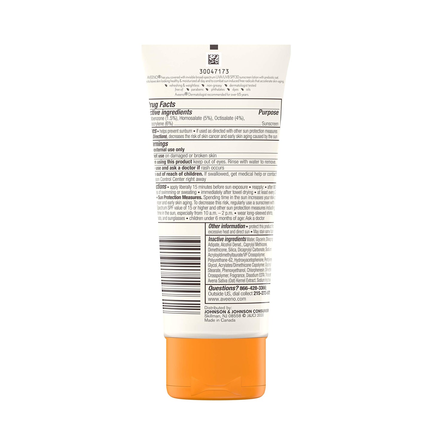 Aveeno Protect + Hydrate Moisturizing Sunscreen Lotion with Broad Spectrum SPF 30 & Prebiotic Oat, Weightless Sweat & Water-Resistant Full Body Sunscreen, Oxybenzone-Free, 3.0 fl. oz