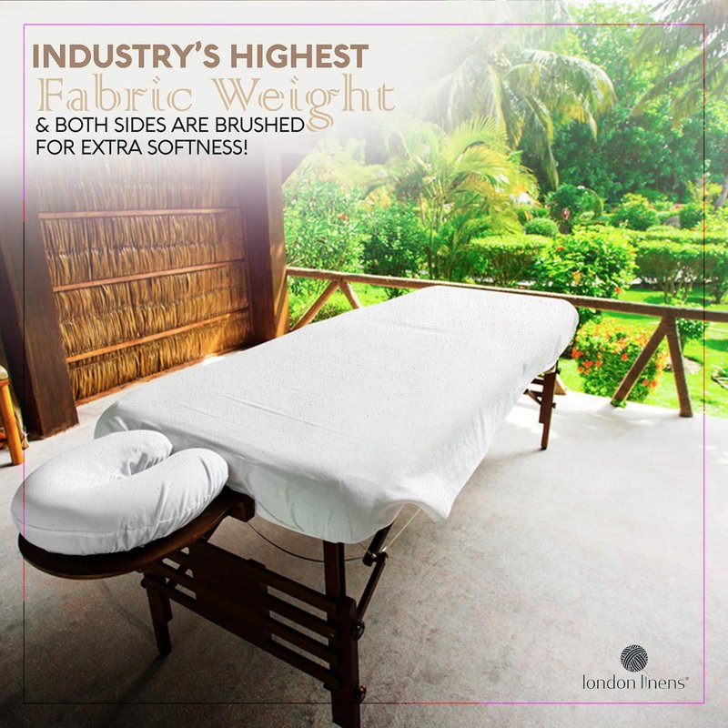London Linens Extra Thick Massage Table Sheets Set - 100% Natural Cotton Flannel | White 3-Piece Set