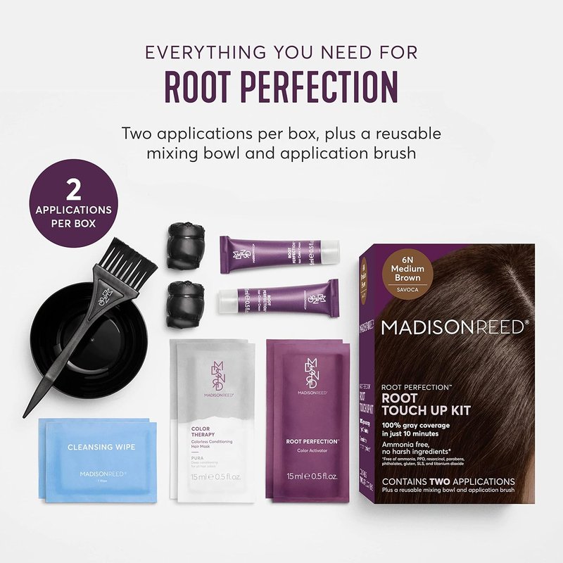 Madison Reed Root Touch Up Kit - 6N Savoca Medium Brown | 100% Gray Coverage, Ammonia-Free, 2 Applications