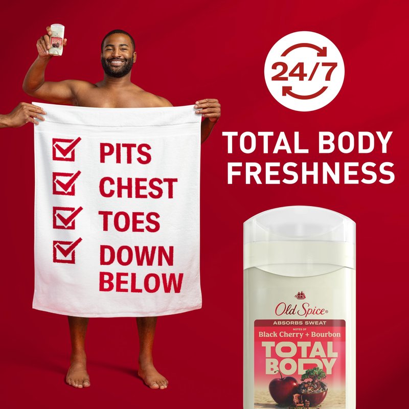 Old Spice Whole Body Deodorant Stick for Men, Aluminum Free, Black Cherry + Bourbon Scent, 24/7 Odor Protection, 24/7 Freshness, Dermatologist Tested, Gentle on Skin, Safe to Use All Over, 3.0 oz