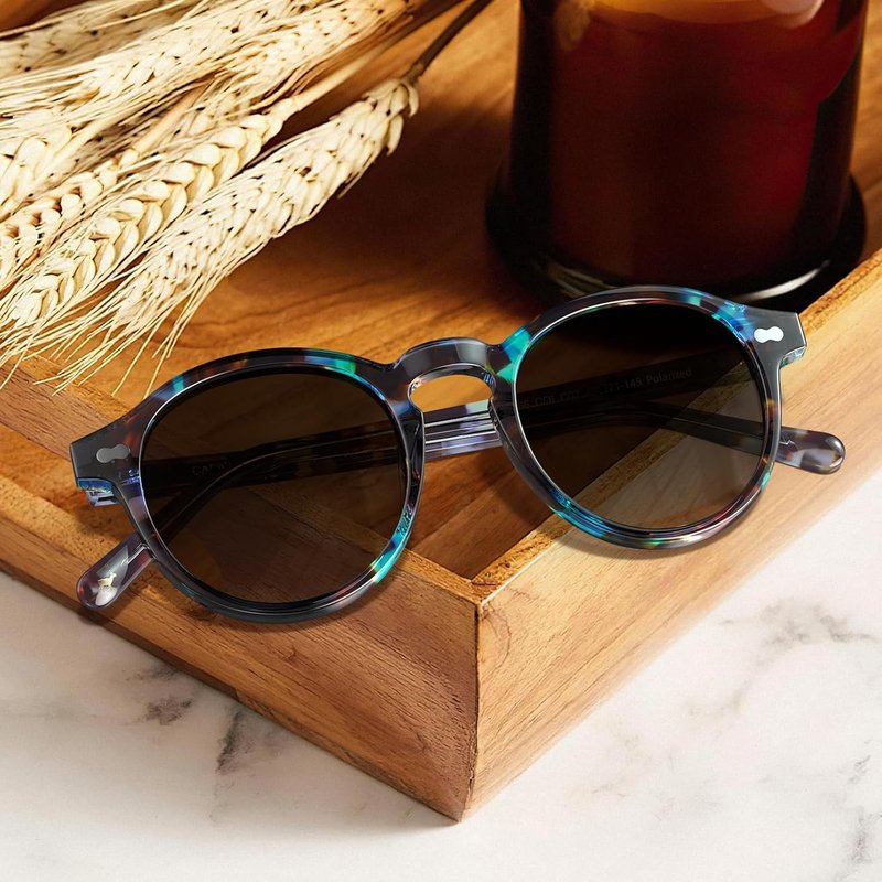 CARFIA Polarized Round Acetate Sunglasses for Women - Retro Fashion Style CA5266