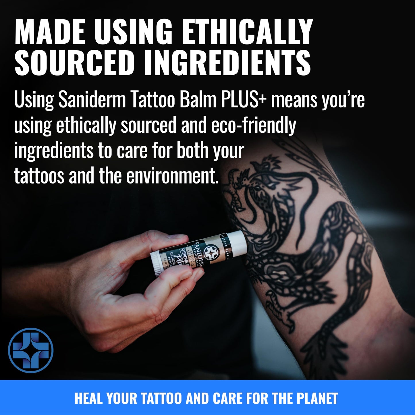 Saniderm Tattoo Aftercare Balm PLUS+ - Small (0.6 oz) – Petroleum Free, Organic Tattoo Moisturizer Infused with Colloidal Silver, Lavender Oil, and Other Natural Ingredients
