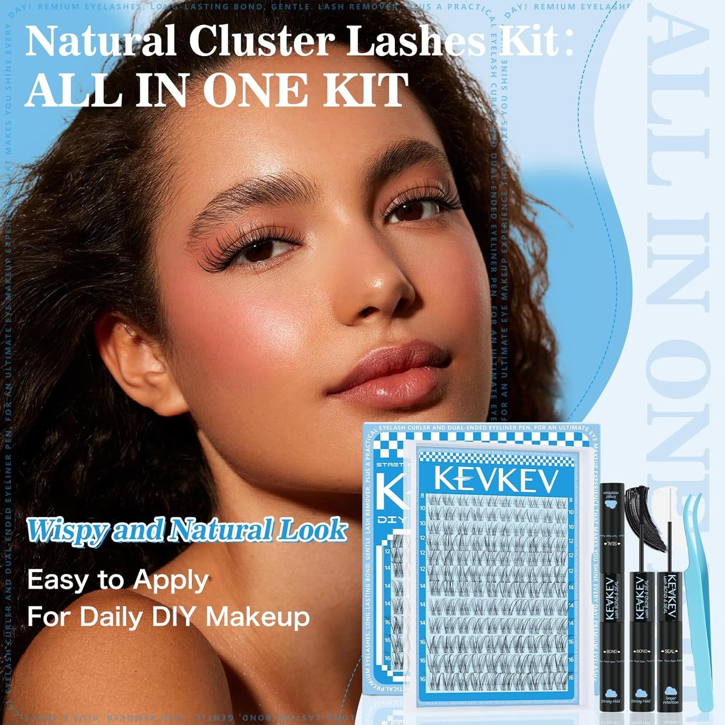 Skiennix Wispy Lash Clusters Kit - Natural Look Eyelash Extensions | 8-16mm Mix Length, Clear Band