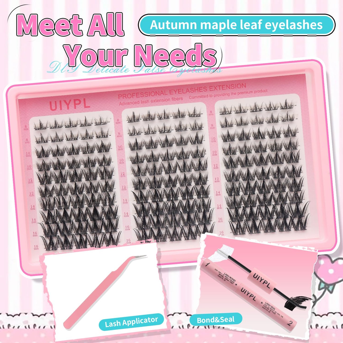 UIYPL Lash Clusters Kit-Cluster Eyelash Extensions. Eyelash Extension Kit. Volume Lash Clusters. Pro Lash. False Eyelashes & Adhesivesc. (cutey 150pcs)