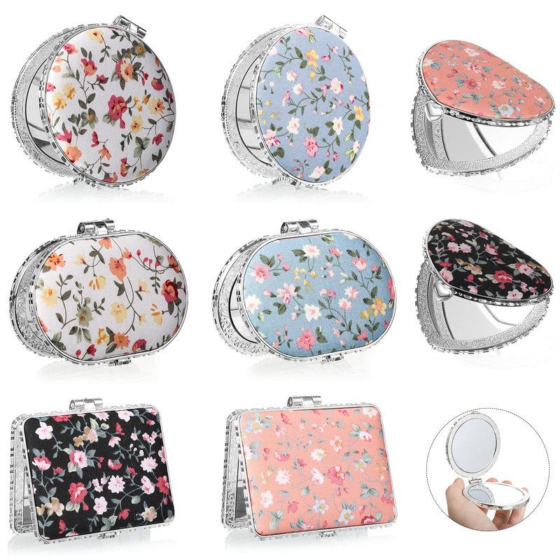 8 Pieces Flower Compact Mirror for Purse Bulk Small Compact Mirror Gift Makeup Floral Pocket Retro Folding Portable Travel Accessories for Mother's Day Women Girls Holiday Gifts