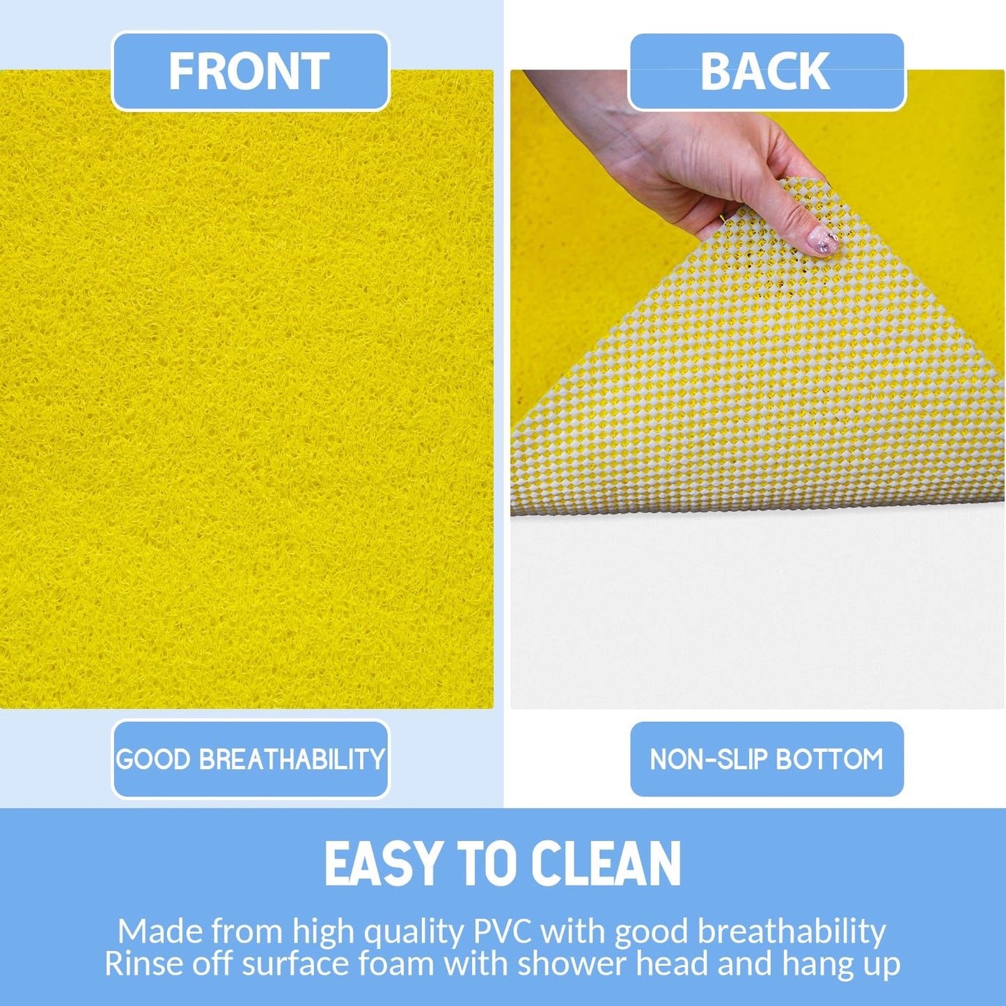 Hargiis Non-Slip Bathtub Mat, Anti Slip Shower Mat, Fast Drying Bathtub Mats, Foot Scrubber Mat, Anti Slip Mat for Tub, Floor, Bathroom, Kitchen, Home, Hotel (Yellow 24"×16")