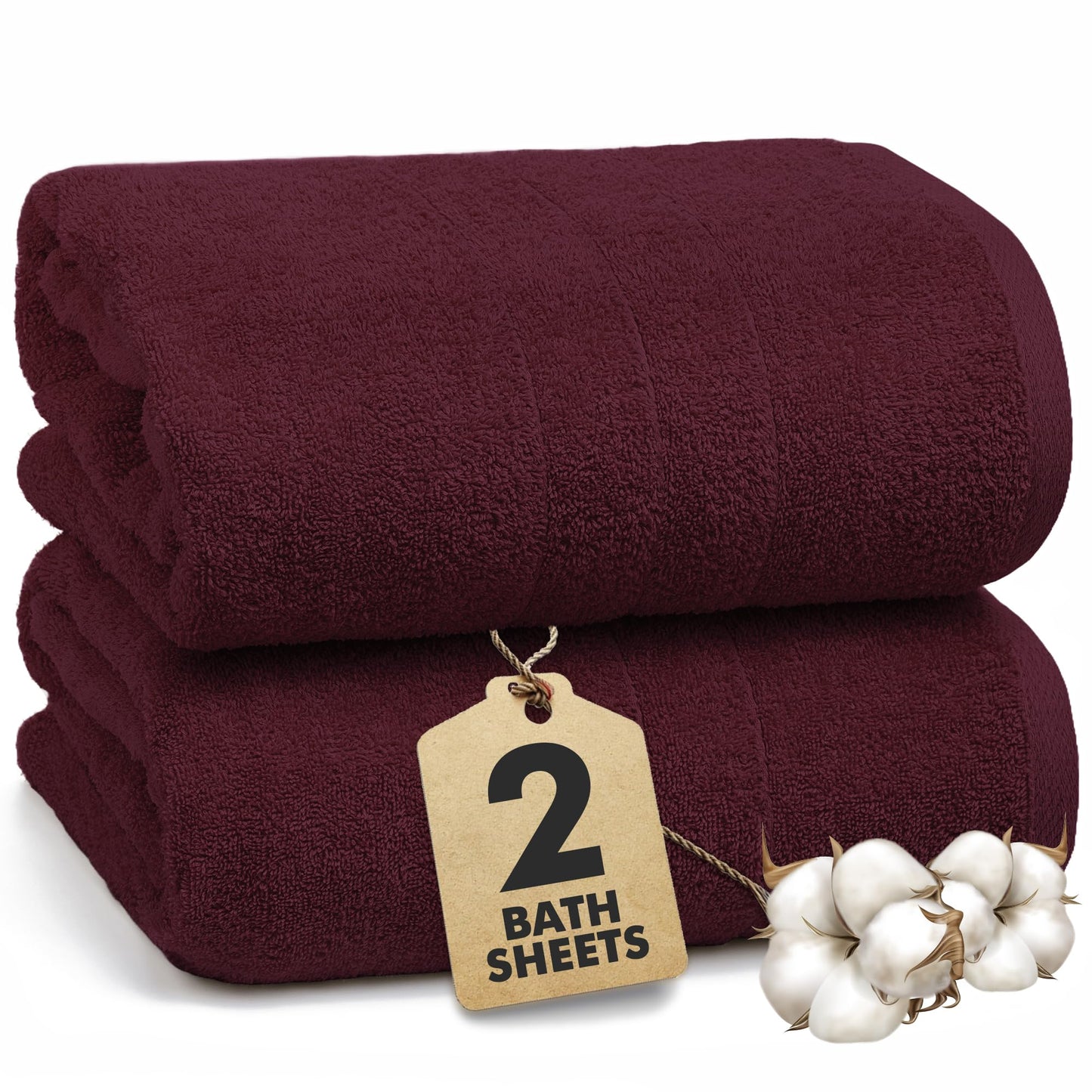 Novo Home Bath Sheets – Extra Large Bathroom Sheet Set – Pack of 2 Jumbo Towels Burgundy (71x35in) – 100% Cotton Soft Quick Dry Large Bath Towels for Adults Hotel Spa Bathroom Use