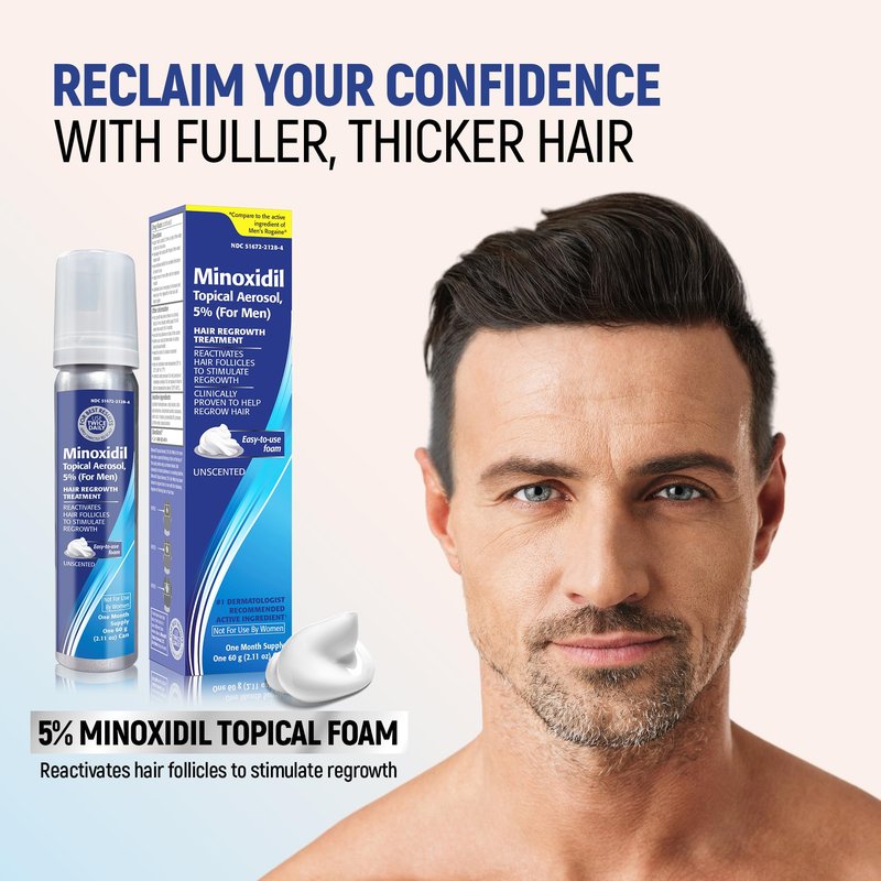 Minoxidil 5% Topical Aerosol Foam, Hair Regrowth 4 Months Treatment for Men, 2.11 oz (4 Pack)